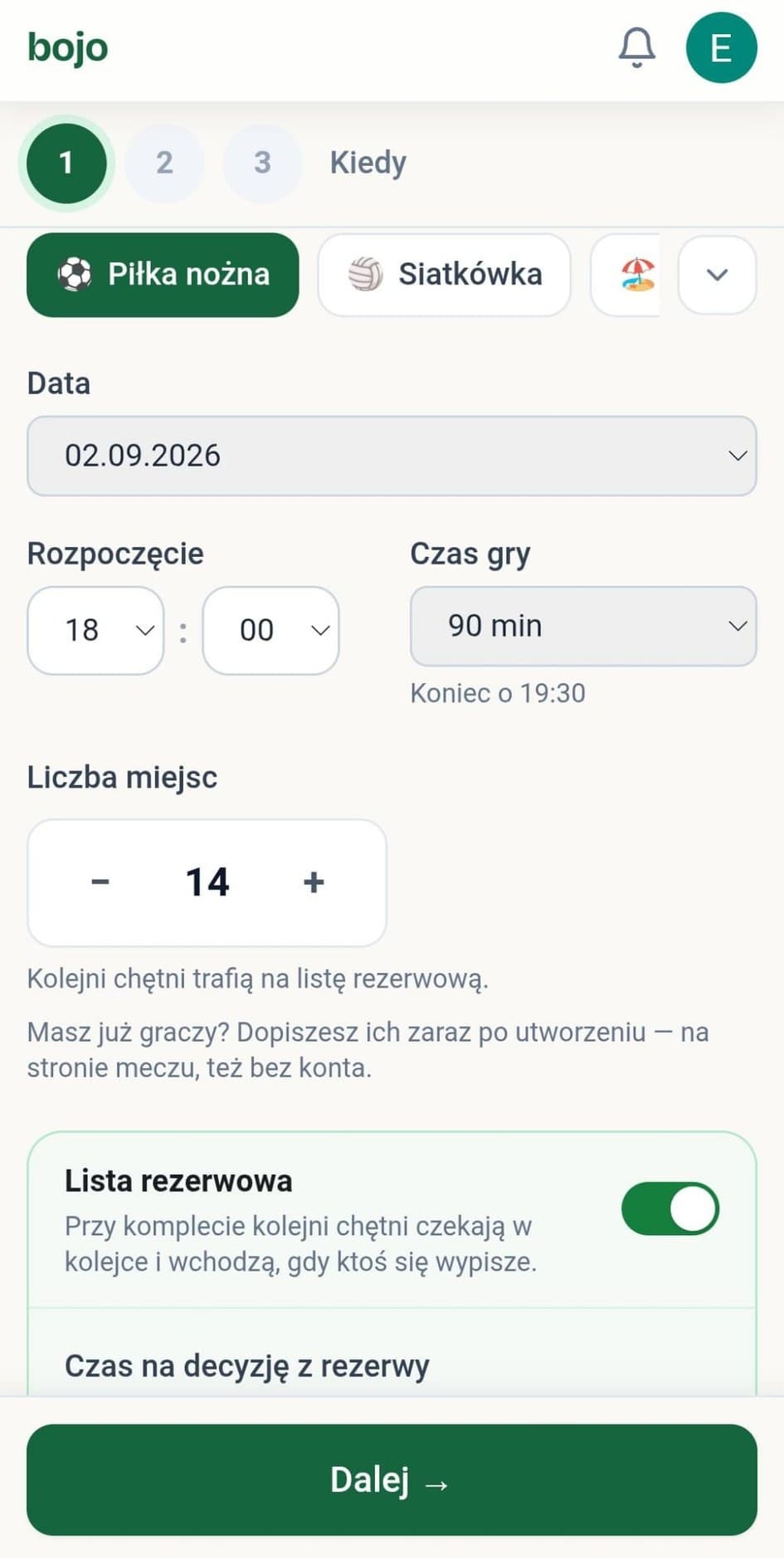 Tworzenie meczu