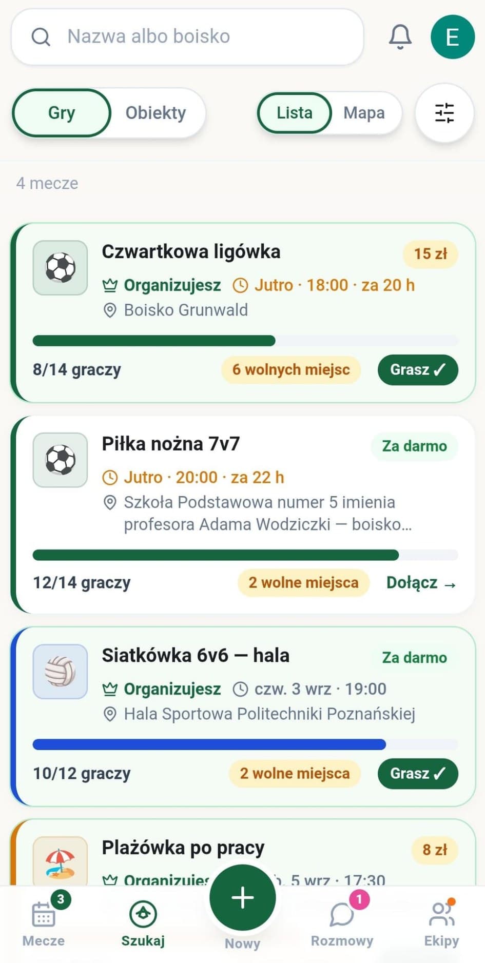 Lista otwartych gier